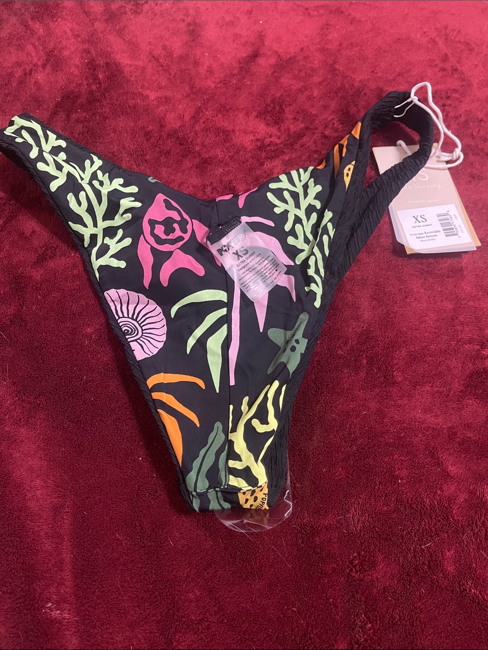 XS  Black Seascape Reversible Bikini Bottom